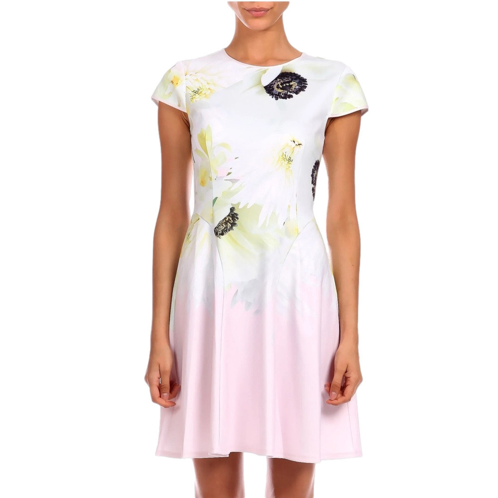 Ted Baker Ombre Pink White Pastel Cap Sleeve Mini Skater Dress Size 3 Medium